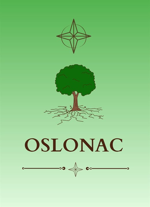 Kartica Oslonac — drvo sa korenjem na zelenoj pozadini