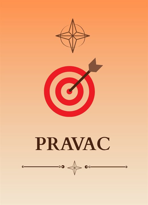 Kartica Pravac — meta sa strelicom na narandžastoj pozadini