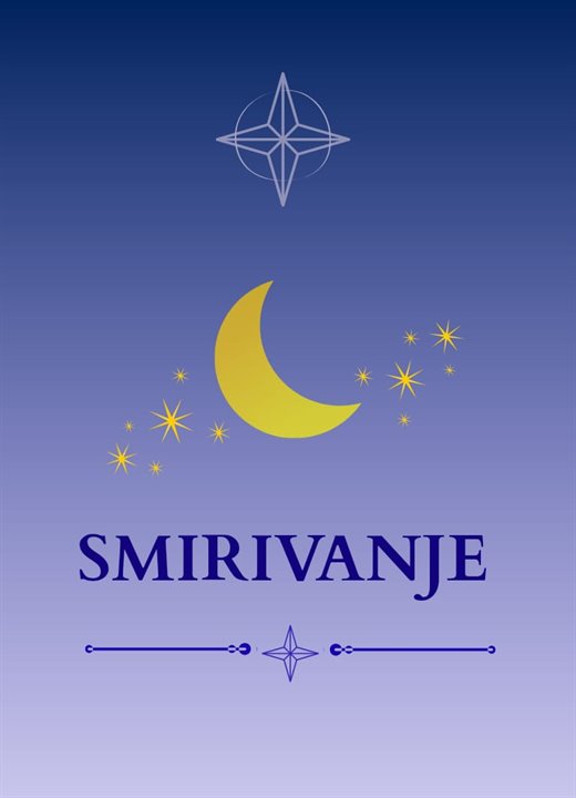 Kartica Smirivanje — mesec i zvezde na tamnoplavoj pozadini